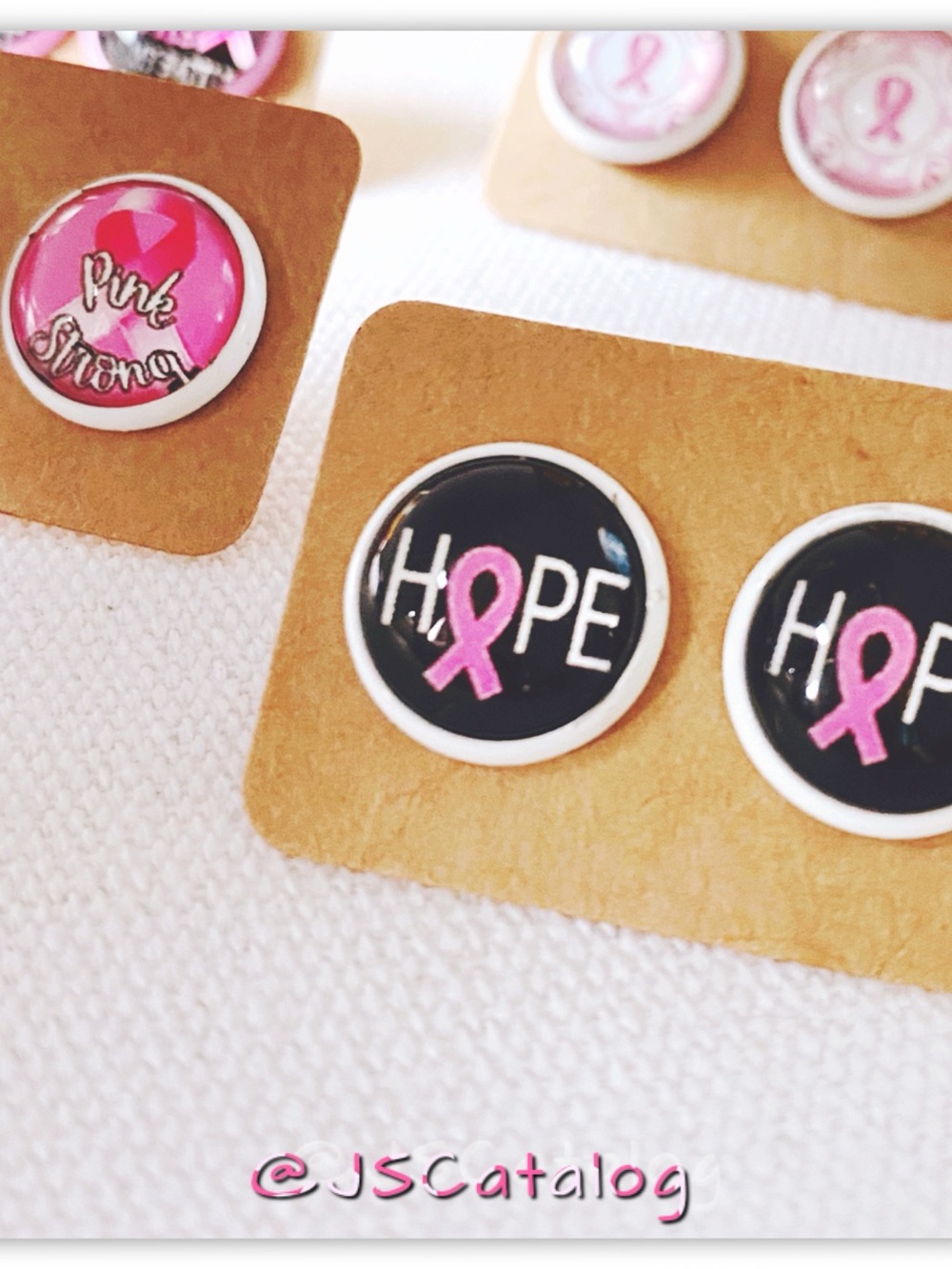 JSCatalog Black & Pink 'Hope' Ribbon Stud Earrings
